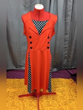 NWOT Women's Red Sleeveless 1950 Style Swing Dress W/ Polka Dot Panels Size 4XL